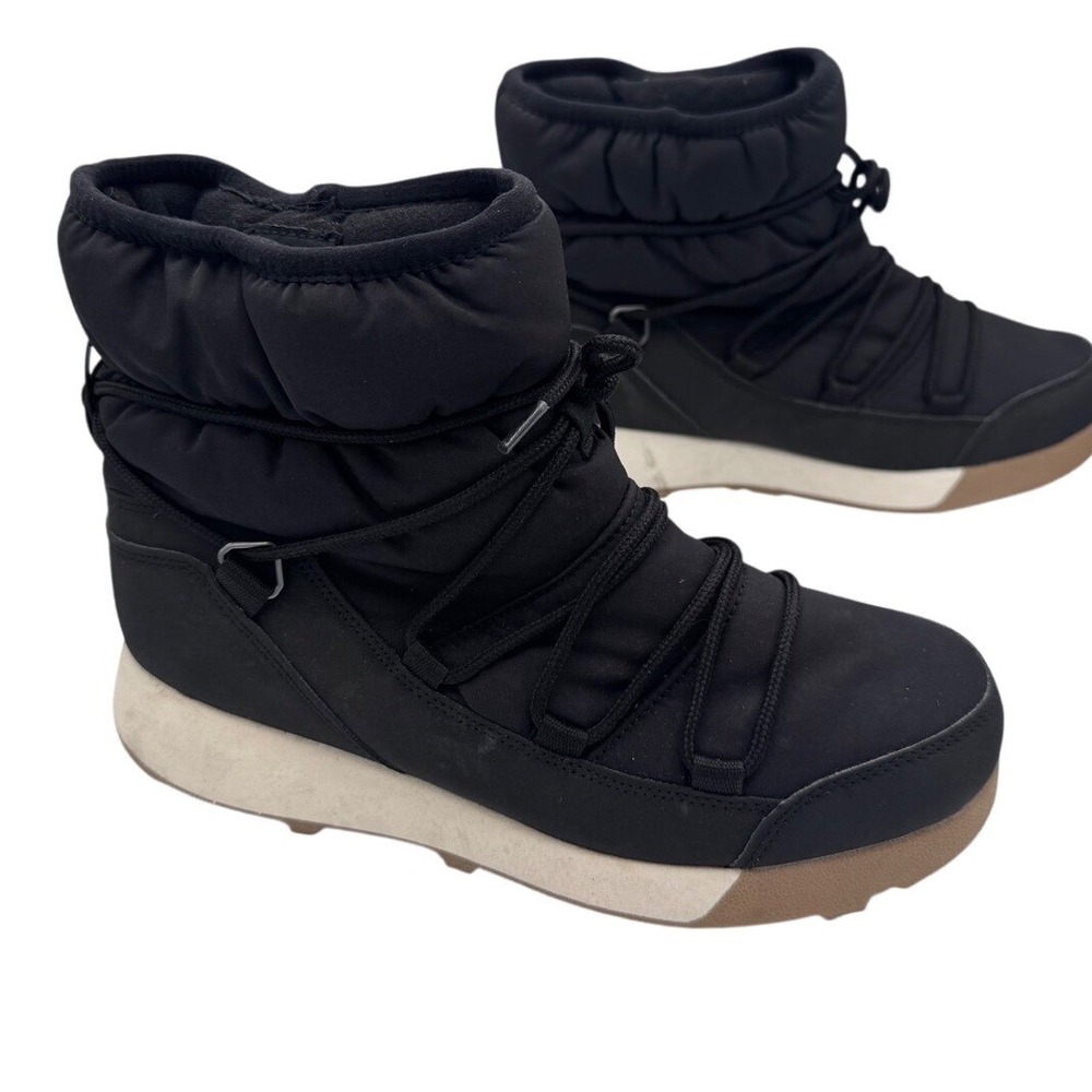 All in Motion Water Repellent Puffer Snow Boots Womens 8 Black Quilted Lace Up